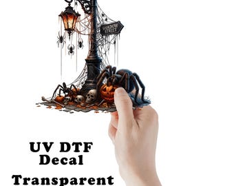 Shadow Street Halloween Lamppost UV DTF Transparent Decal / Sticker You Choose Size