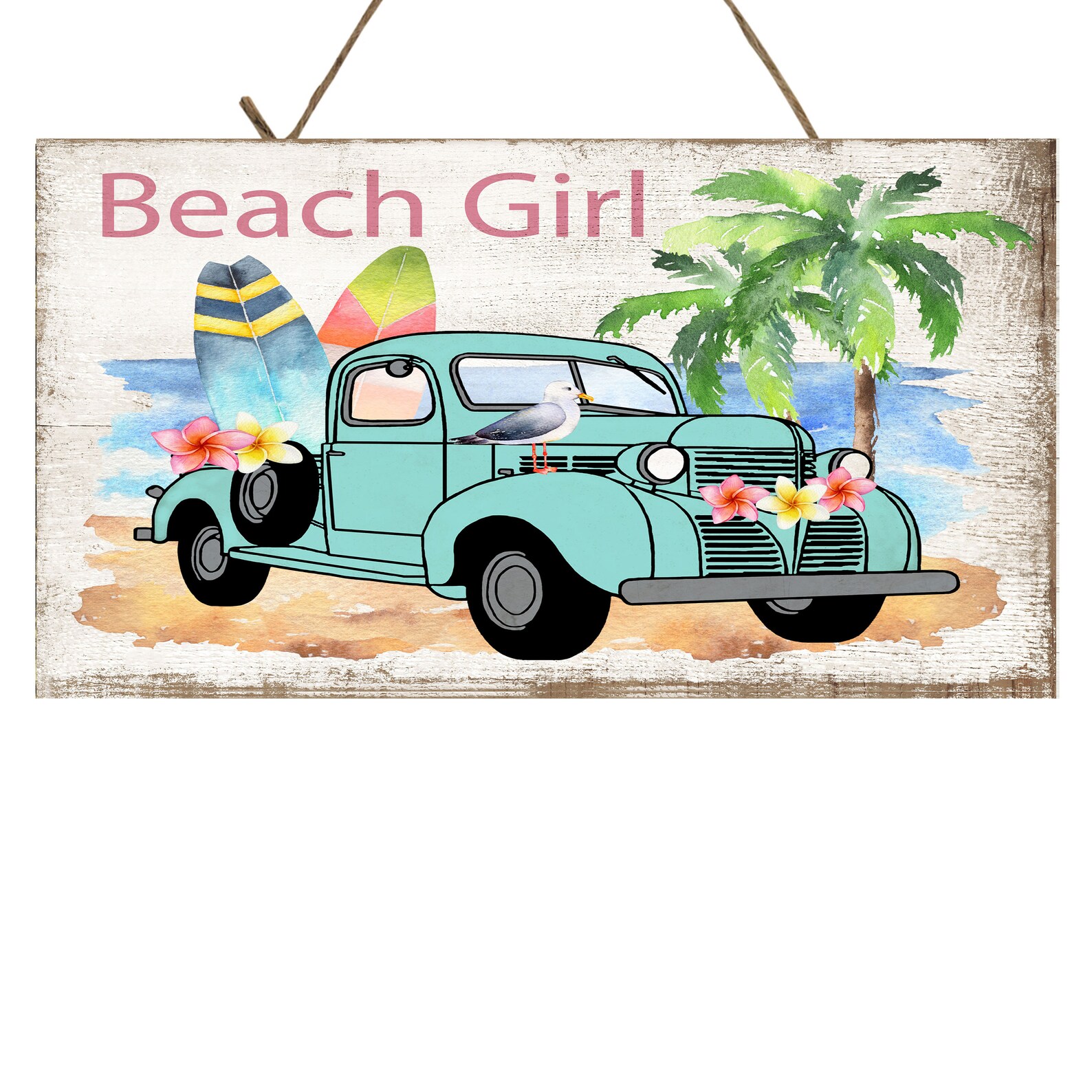 Beach Girl Vintage Truck Printed Handmade Wood Sign Etsy