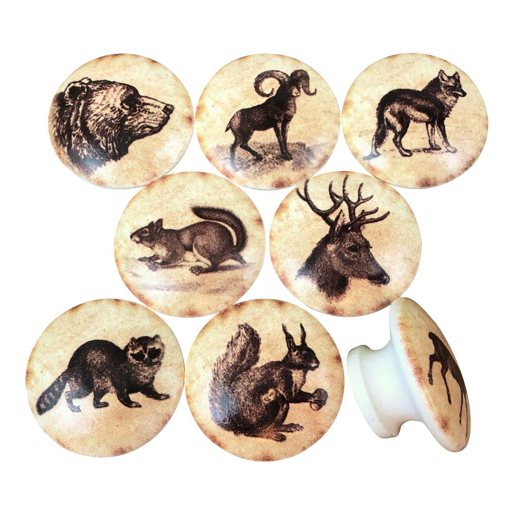 Conjunto de 8 perillas vintage del gabinete de animales del | Etsy