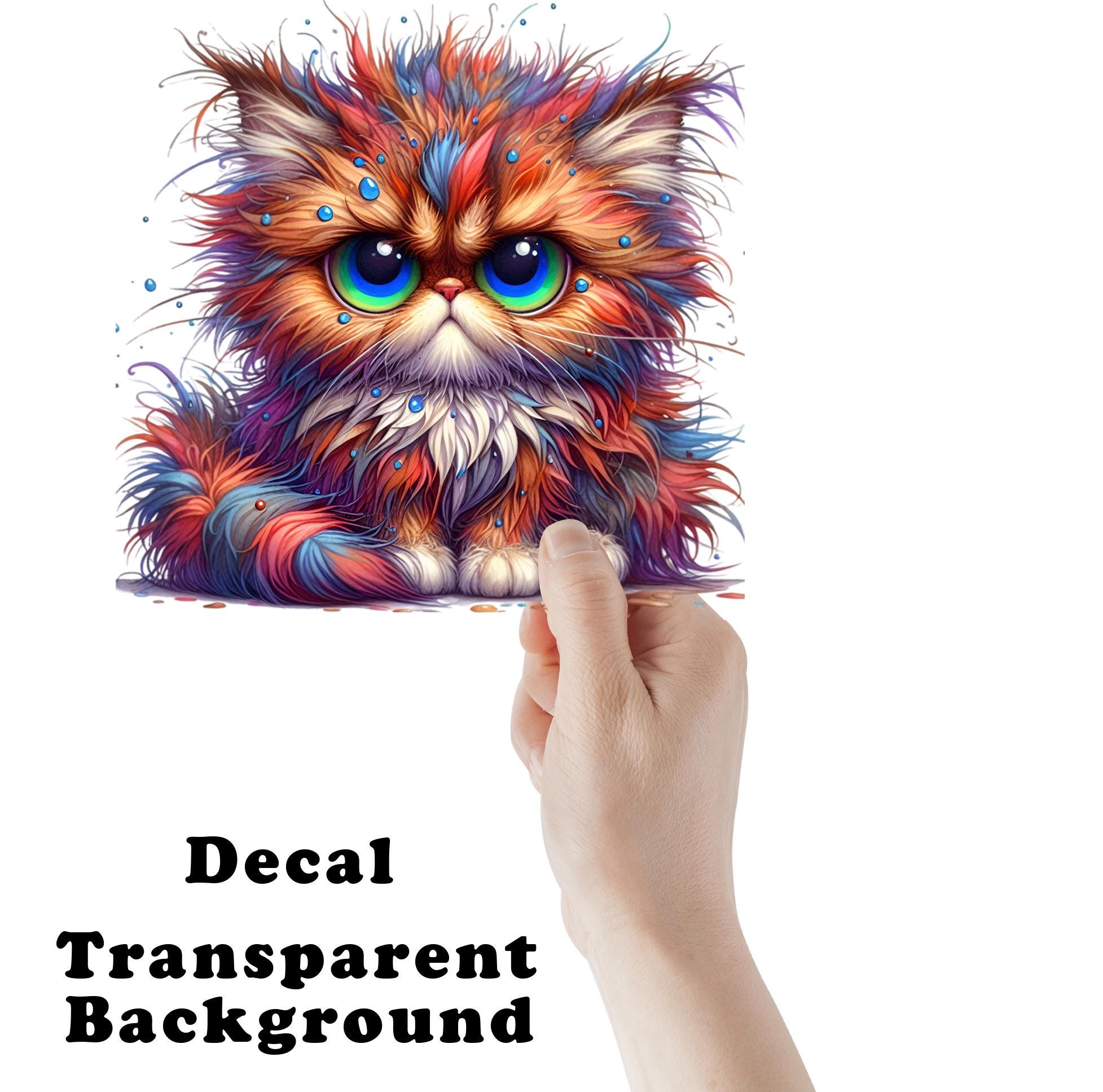 Frazzled Cat UV DTF Transparent Decal / Sticker You Choose Size