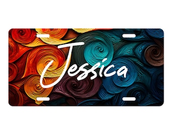 Personalized Swirls of Color Vanity Decorative Front License Plate Cute Car License Plate