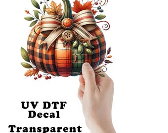 Plaid Pumpkin Fall UV DTF Transparent Decal / Sticker You Choose Size