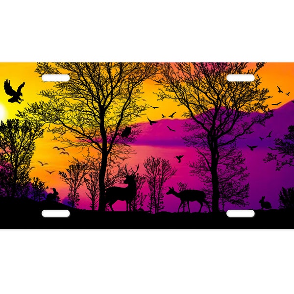 Wildlife Silhouette Vanity Decorative Front License Plate Cute Car License Plate Made in the USA Aluminum Metal Plate - Premium Car Plate