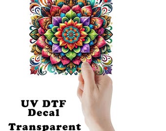 Bright Flower Mandala UV DTF Transparent Decal / Sticker You Choose Size
