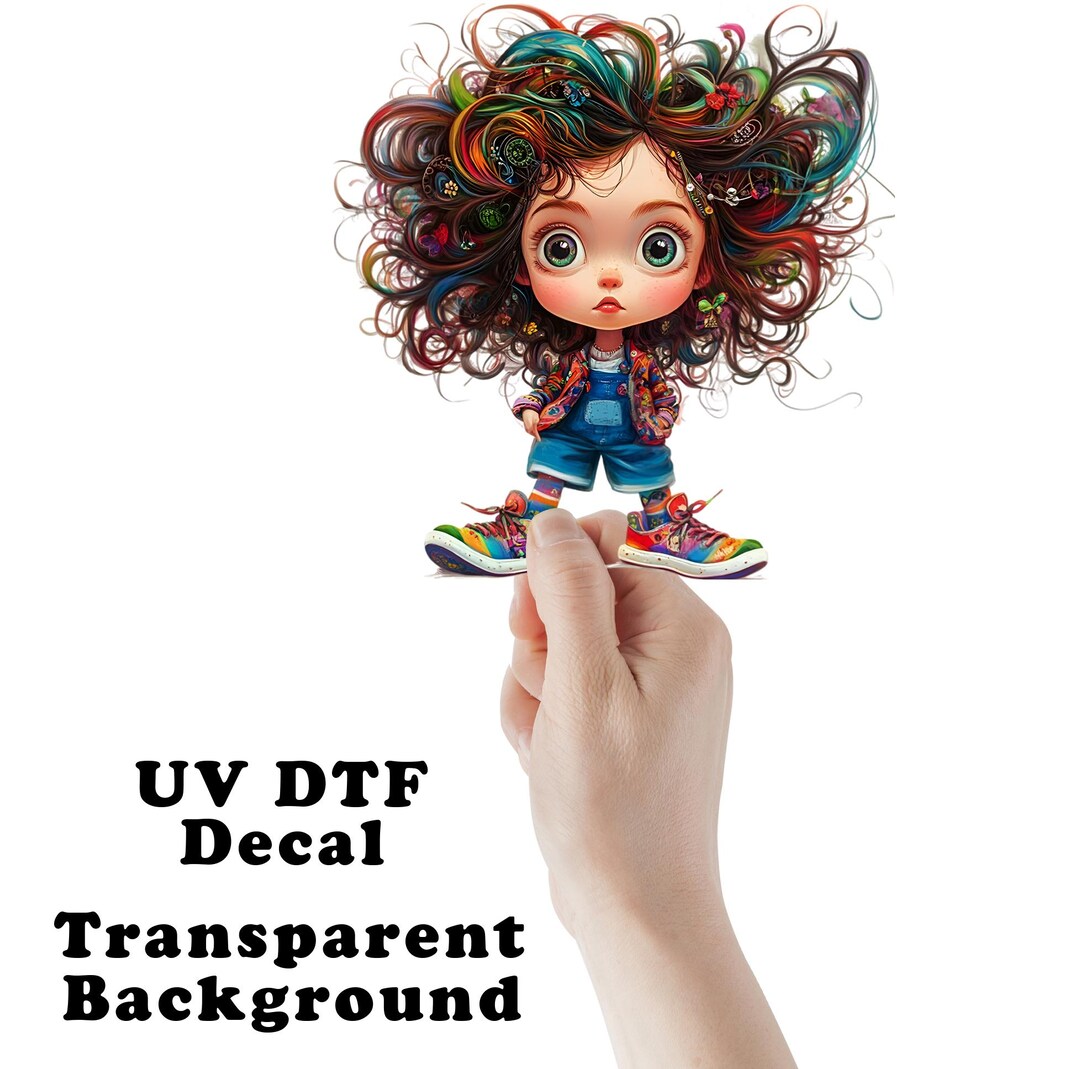 Overalls Sticker Funny Girl in Overalls UV DTF Transparent Decal / Sticker You Choose ...