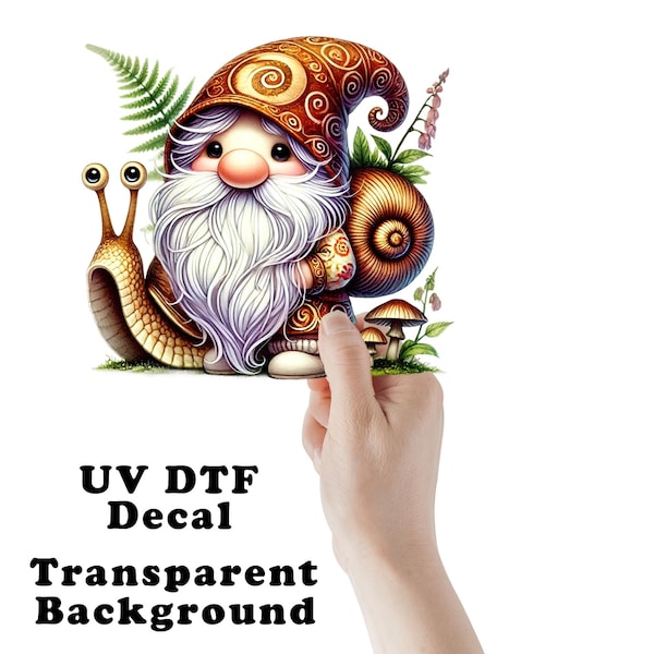 Snail Gnome UV DTF Transparent Decal / Sticker You Choose Size