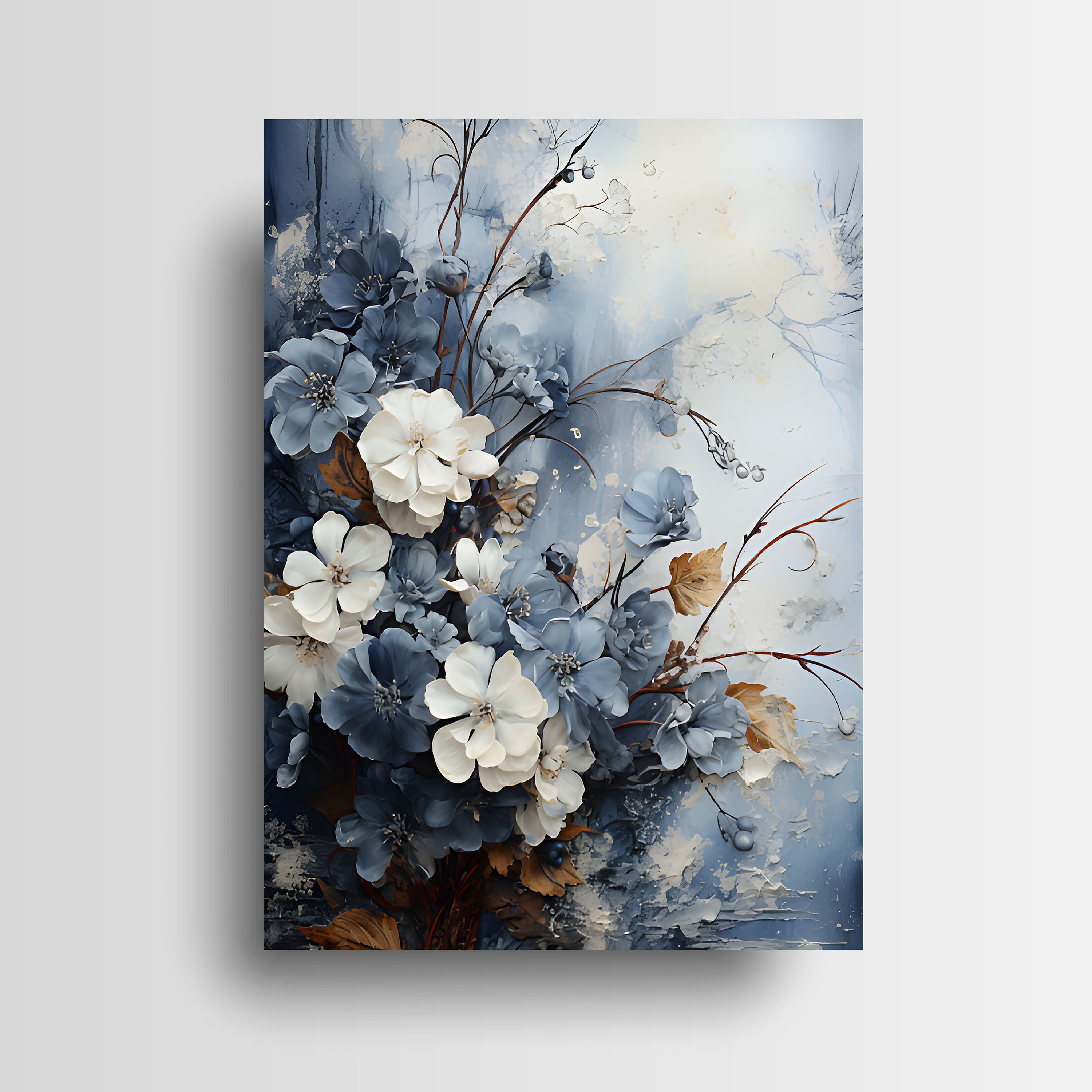 16x20 Blue and White Flowers Wall Art Canvas Print - Etsy