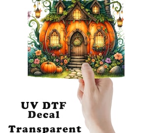 Pumpkin Cottage Fall UV DTF Transparent Decal / Sticker You Choose Size