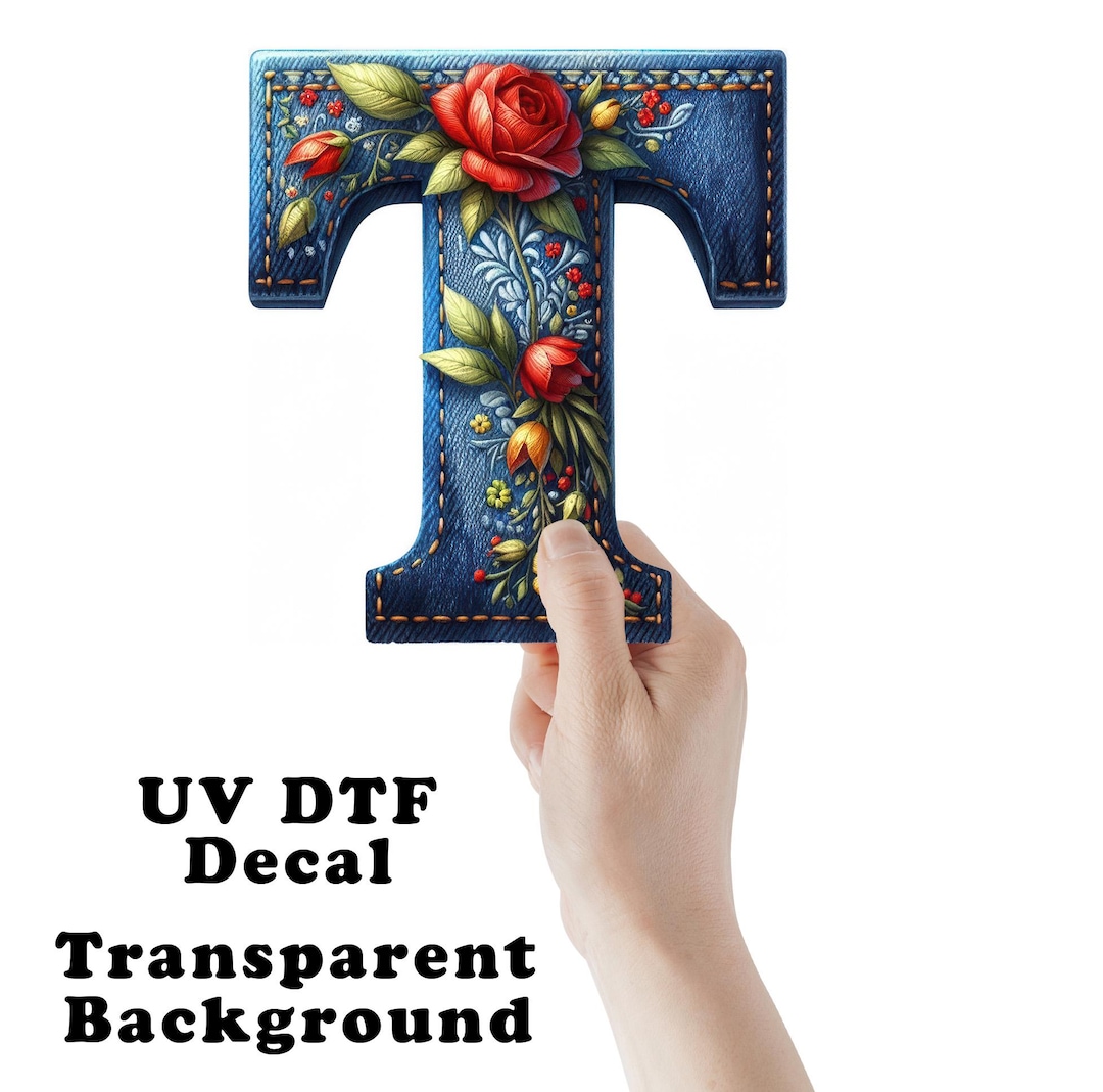 Denim Embroidery Alphabet Letter UV DTF Transparent Decal / Sticker You ...