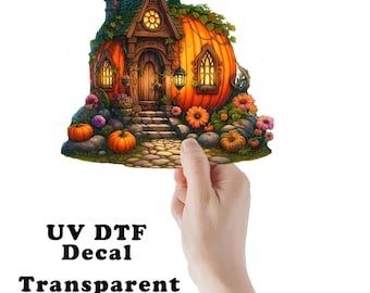 Pumpkin House Fall UV DTF Transparent Decal / Sticker You Choose Size