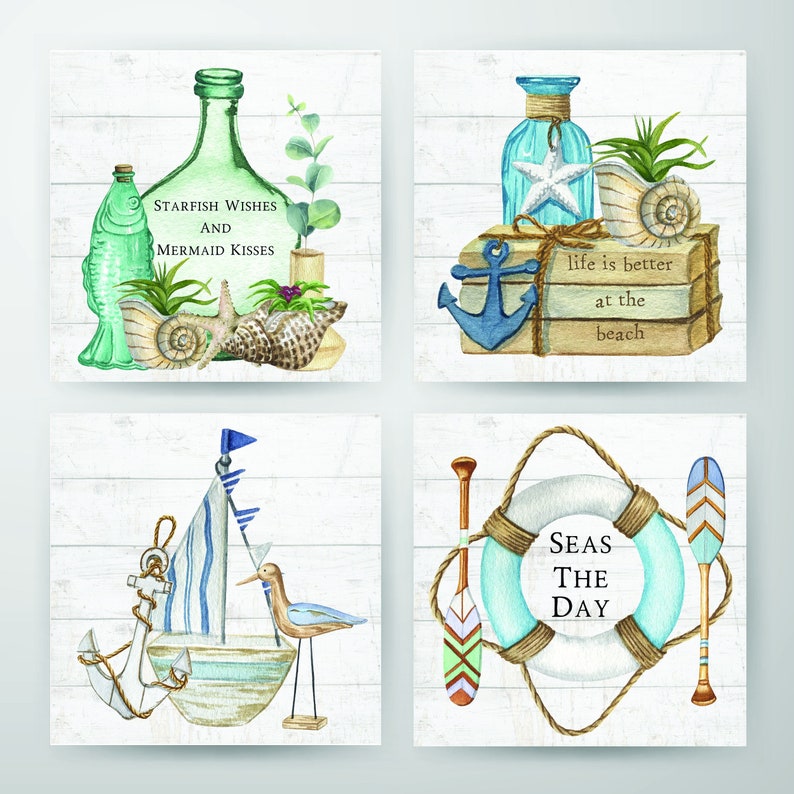 Set of 4 12x12 Coastal Breeze Wall Art Canvas Prints Etsy