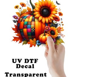 Sunflower and Colorful Pumpkin Clear UV DTF Transparent Decal / Sticker You Choose Size