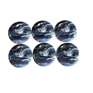 Cabinet Knobs, Set of 6 Navy Blue Agate Wood Cabinet Knobs, Drawer Knobs and Pulls, Kitchen Cabinet Knobs