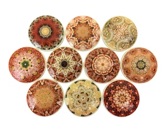 Set of 10 Rust and Ivory Mandala Cabinet Knobs