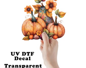 Folk Art Pumpkins UV DTF Transparent Decal / Sticker You Choose Size