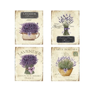 Set of 4  8x10 Vintage French Lavender Canvas Prints