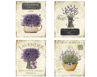 Set of 4  8x10 Vintage French Lavender Canvas Prints