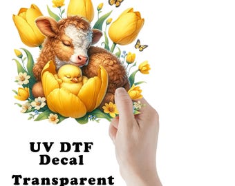 Baby Cow  and Chick UV DTF Transparent Decal / Sticker You Choose Size