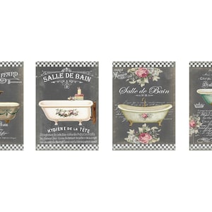 Set of 4 Gray Vintage Bathtub Canvas Prints