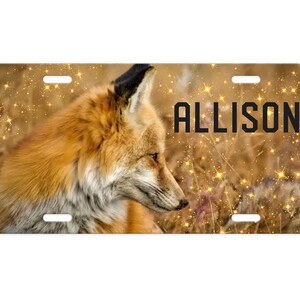 Personalized Fox and Fireflies Aluminum Front License Plate