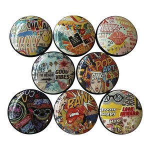 Set of 8 Pop Art Wood Cabinet Knobs, Drawer Knobs and Pulls, Modern Decor