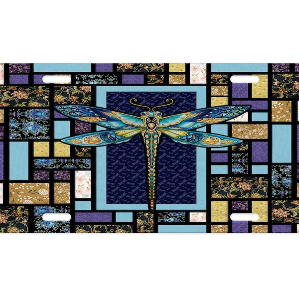 Stain Glass Dragonfly Aluminum Vanity License Plate