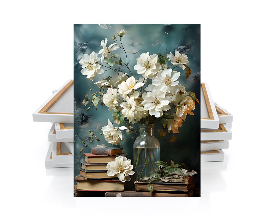 16x20 Flowers and Books Wall Art Canvas Print - Etsy