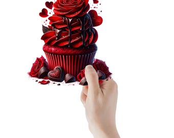 Red Rose Valentine Cupcake UV DTF Transparent Decal / Sticker You Choose Size