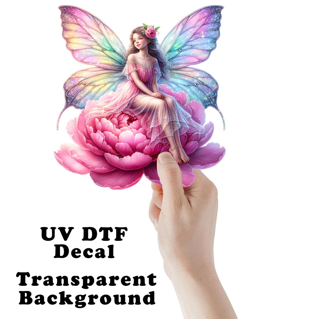 Pink Rainbow Fairy UV DTF Transparent Decal / Sticker You Choose Size ...