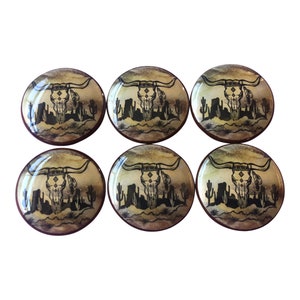 Set of 6 Desert Cowskull Wood Cabinet Knobs, Drawer Knobs, Kitchen Knobs, Southwest Decor