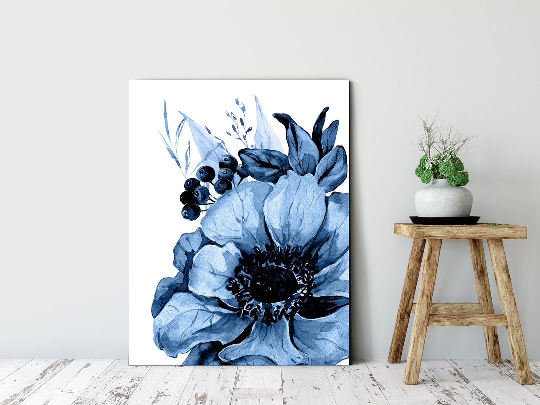 16x20 Blue Floral Wall Art Canvas Print - Etsy