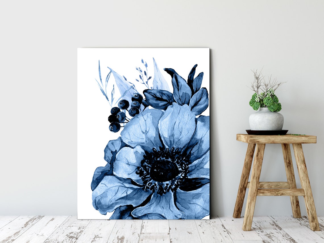 16x20 Blue Floral Wall Art Canvas Print | Etsy