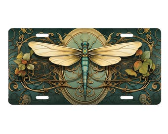 Green and Gold Dragonfly Aluminum License Plate, Vanity License Plate