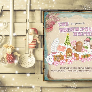 Gingerbread Train Printed Handmade Wood Christmas Ornament Mini Sign
