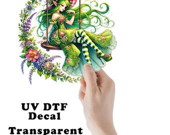 Spring Fairy in Swing UV DTF Transparent Decal / Sticker You Choose Size