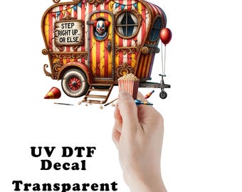 Creepy Clown Camper Halloween UV DTF Transparent Decal / Sticker You Choose Size