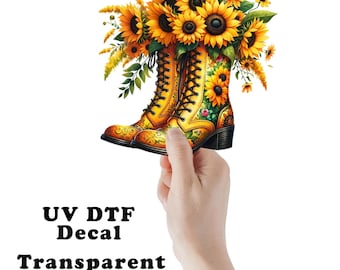 Sunflower Boots UV DTF Transparent Decal / Sticker You Choose Size