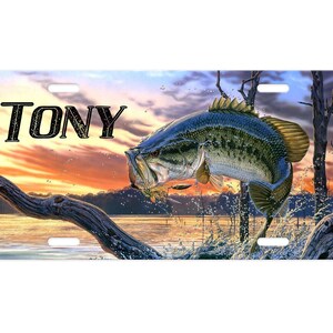 Personalized Sunset Bass Fishing Aluminum Front License Plate