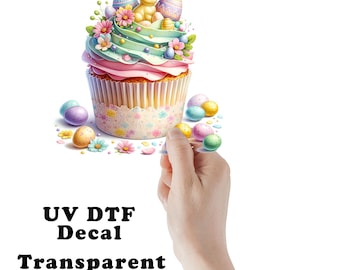 Pastel Easter Cupcake UV DTF Transparent Decal / Sticker You Choose Size