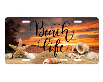 Beach Life Seashells Aluminum Front License Plate
