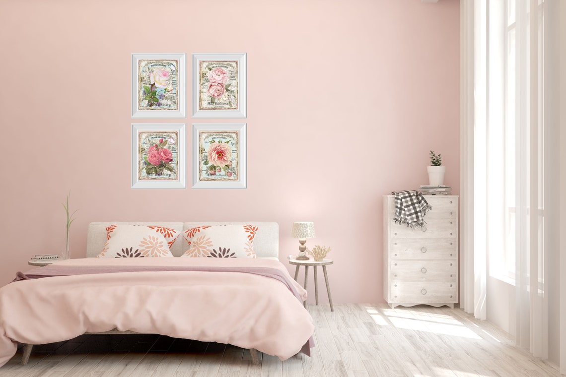 Set of 4 8x10 French Floral Wall Art Canvas Prints Etsy