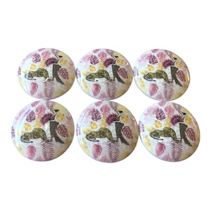Set of 6 Pink Jungle Wood Cabinet Knobs, Dresser Knobs, Tropical, Kitchen Knobs,