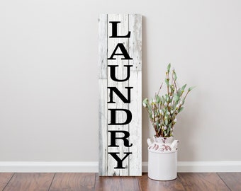 Black and White Laundry 24 Inch Vertical Wood Print Sign