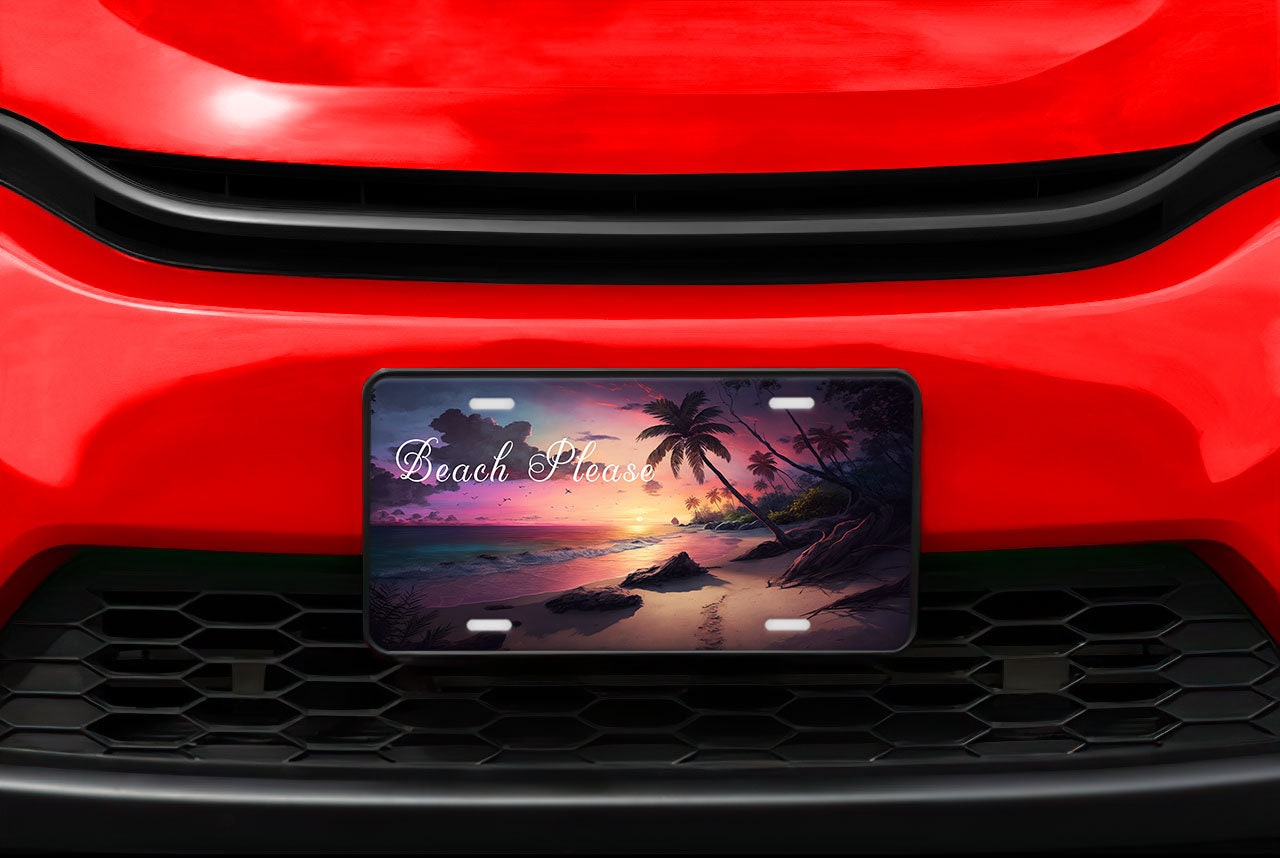 Beach Please Printed Aluminum Front License Plate, Car