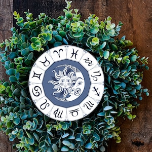 Celestial Sun and Moon Round Printed Handmade Wood Sign