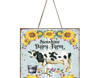 Sunshine Dairy Cow Handmade Wood  Mini Sign, Tier Tray Decor, Kitchen Sign, Farmhouse Decor, Wreath Sign, Door Hanger