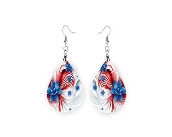 New Release, Patriotic Swirl Earrings, Teardrop Dangle Printed Earrings Jewelry Handmade