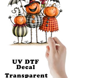 Pumpkins with Umbrellas Clear UV DTF Transparent Decal / Sticker You Choose Size