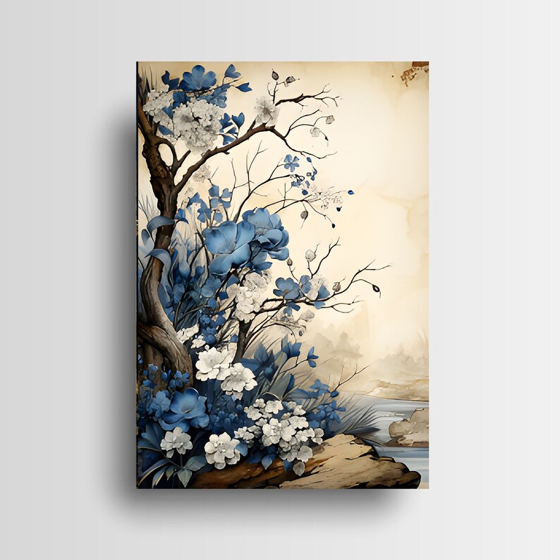 16x20 Blue Floral Branch Wall Art Canvas Print - Etsy