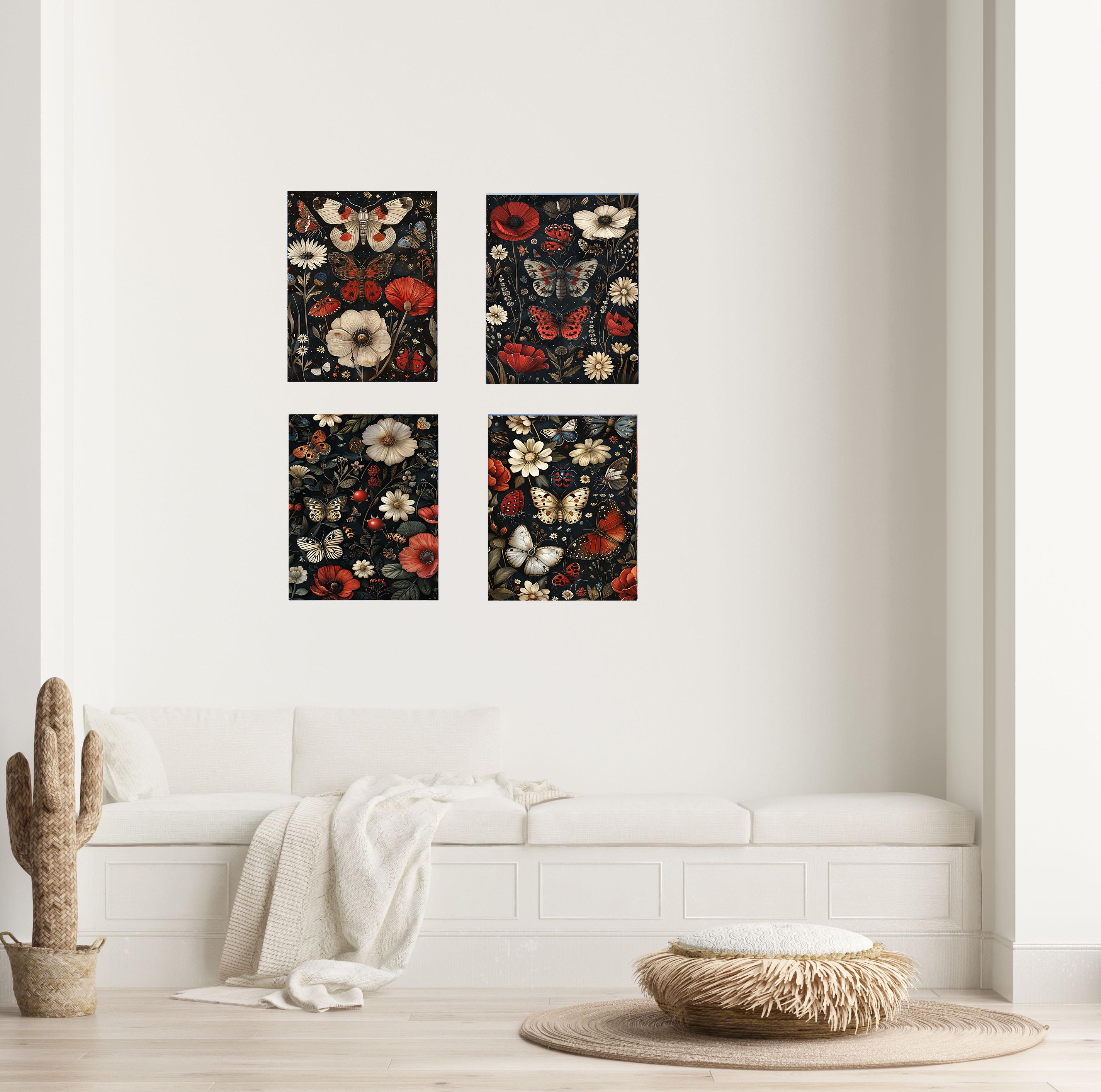 Butterfly Garden Canvas Print Set, Contemporary Floral Wall Art - Etsy